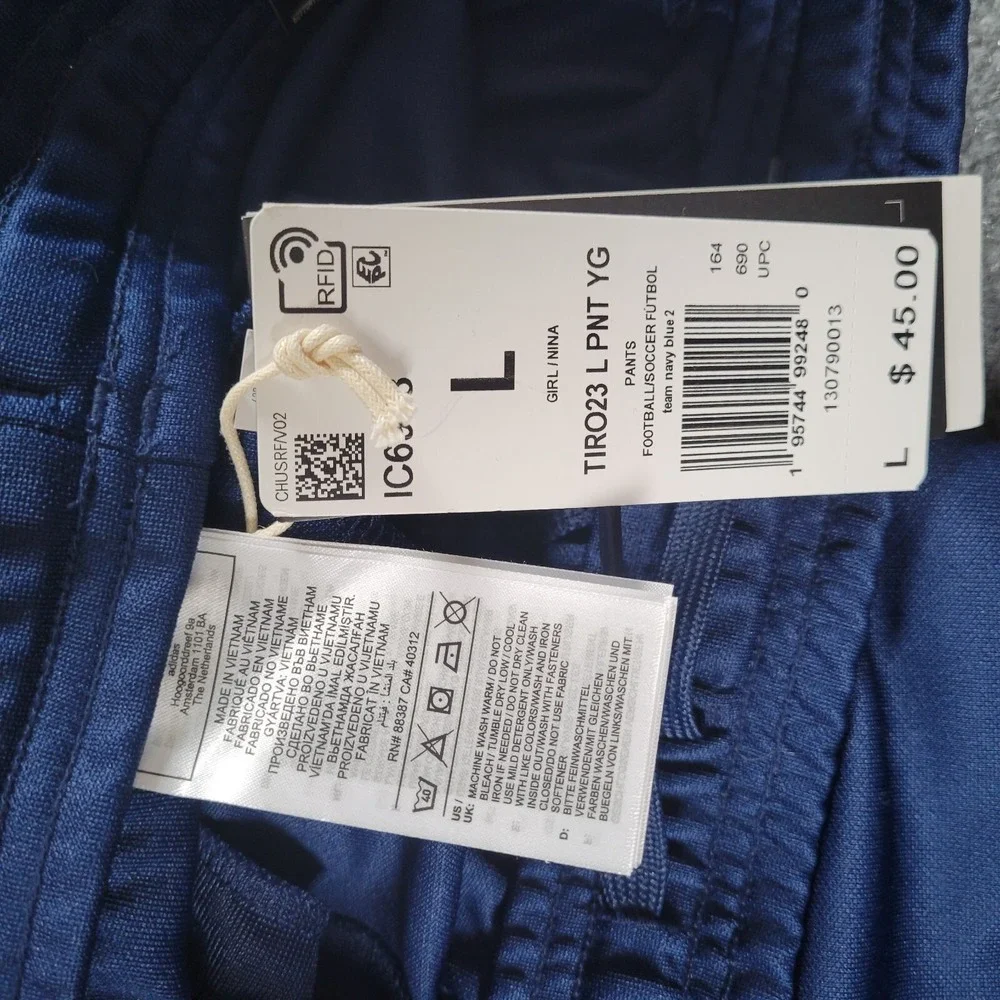 Adidas Soccer Pants Youth‎ Large Slim Tapered Football Futbol Blue Zip Legs NEW